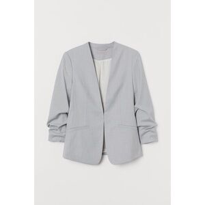 H&M Fitted Blazer Jacket Scrunch Sleeves - Light Gray